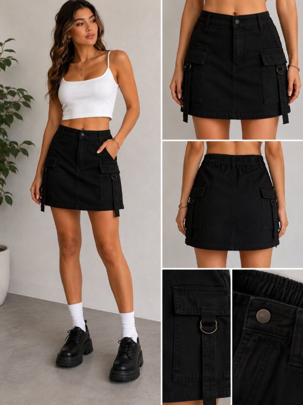 Black Cargo Mini Skirt Women’s Size M Cotton Utility Streetwear